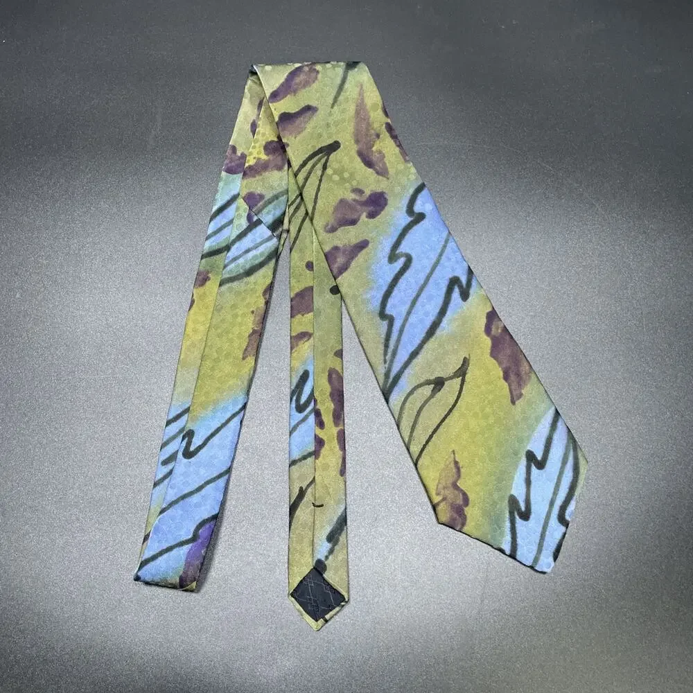 Vtg Marienbad Abstract Necktie Olive Blue Hand Paint Designer Tie 3.75